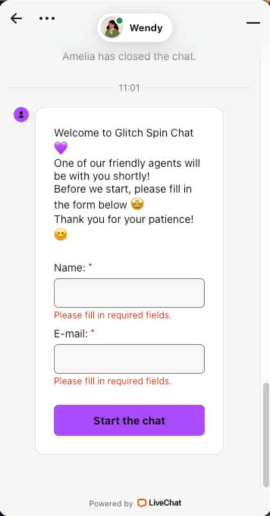 Glitchspin asiakaspalvelu