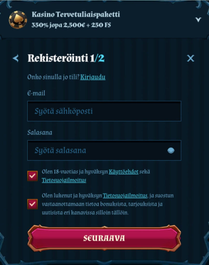 Fambet rekisteröitymisprosessi