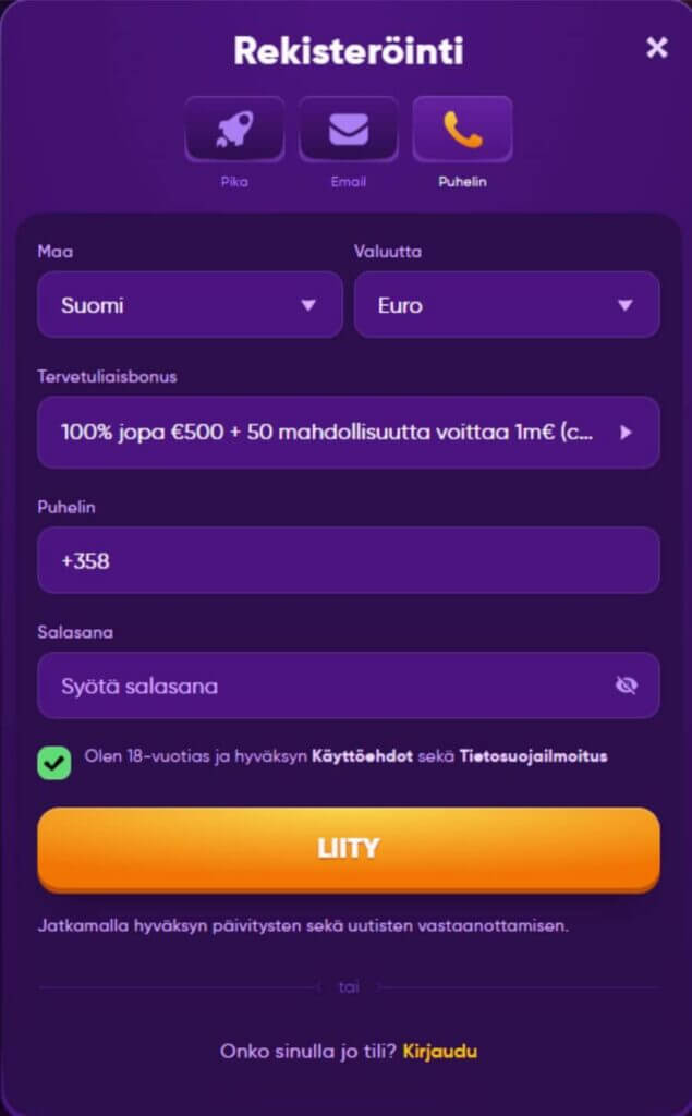 Rekisterรถityminen onnistuu Kingmakerilla myรถs puhelimitse