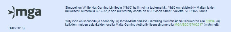 Simppelin pelilisenssi Malta Gaming Authority ja Iso Britannia Gambling Commission