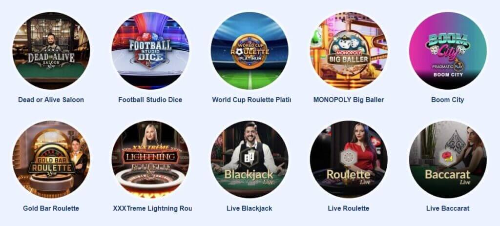 Simppeli livekasino baccarat., blackjack, roulette, game show pelit