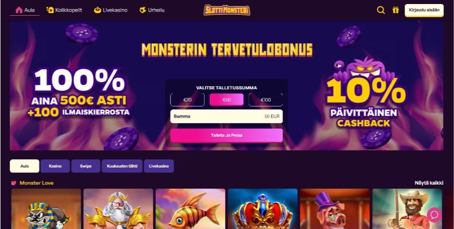 Slottimonsteri etusivu SuomiCasino.com
