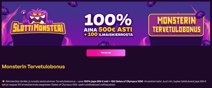 Slottimonsteri tervetulobonus SuomiCasino.com