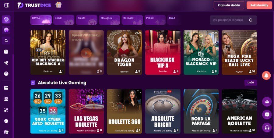 Trustdice livekasino SuomiCasinoCom