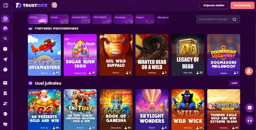 Trustdice pelivalikko SuomiCasinoCom