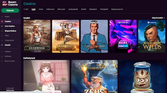 pelejä Boom kasinolla Boom Casinon pelit