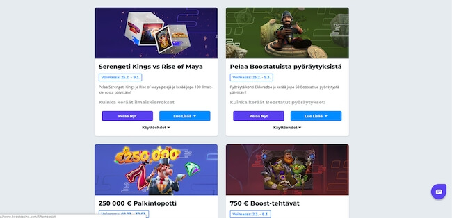 Kampanjat välilehti Boost Casino kampanjat