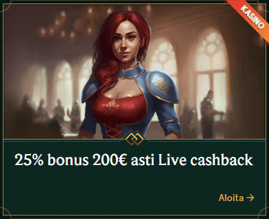 Casinia Live cashback bonus 25% 200 € asti