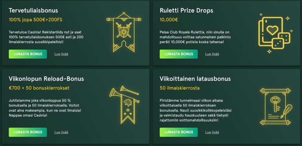 Casinia tarjoukset ja bonukset