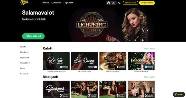 Livekasino näkymä Fortune Legends livekasinot
