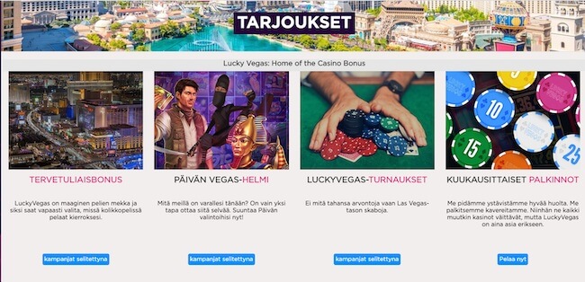 LuckyVegas tarjoukset välilehti 