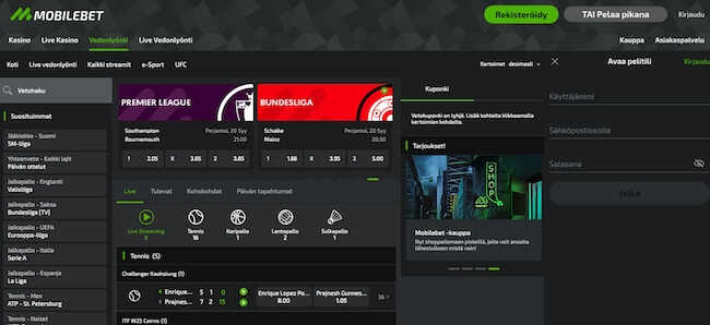 mobilebet vedonlyönti Vedonlyönti -välilehti