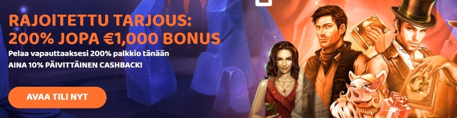 Moicasino Uuden pelaajan bonus: 200 % bonus jopa 1000 € asti