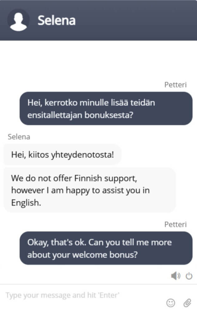 livechat asiakaspalvelun kanssa kuvakaappaus Oh Casino SuomiCasino.com