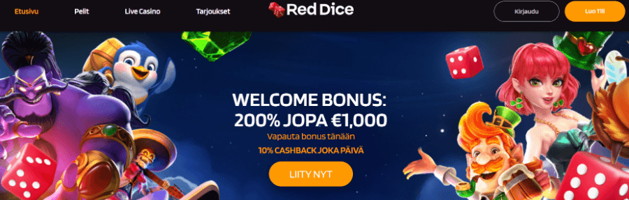 RedDice tervetuliaisbonus– Saat jopa 1000€ bonukset!
