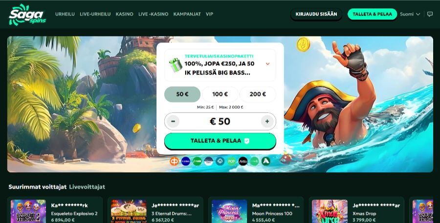 sagaspins etusivu suomicasinocom