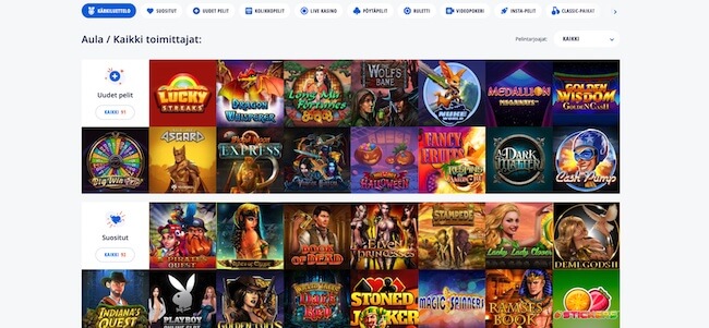 pelivalikoima kasinolla Vulkan Vegas kasinon valikoimaa
