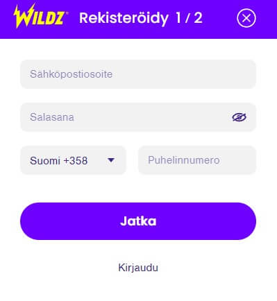 Rekisteröityminen wildz kasinolle sivu 1